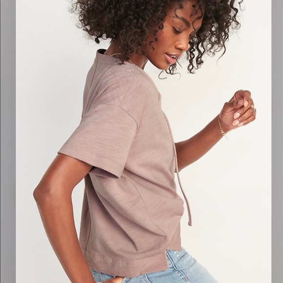 Loose Slub-Knit Lace-Up Top for Women - Picture 1 of 4